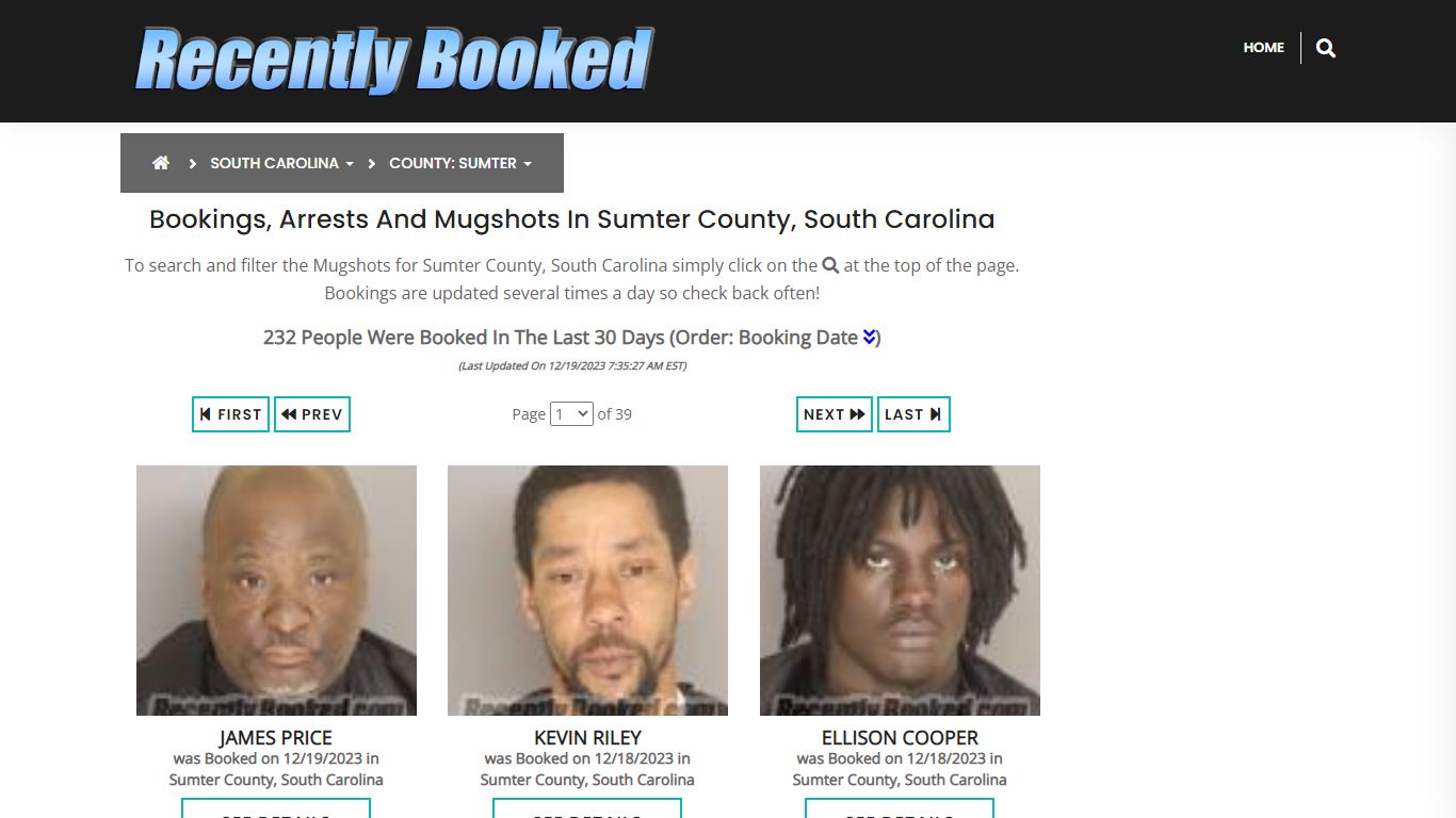 Bookings, Arrests and Mugshots in Sumter County, South Carolina